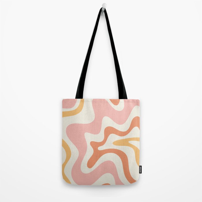 Retro Liquid Swirl Abstract Pattern Square Blush Cream Cantaloupe Mustard Tote Bag Gallery Image 2