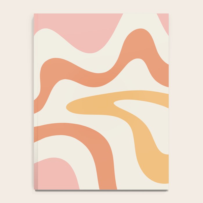 Retro Liquid Swirl Abstract Pattern Square Blush Cream Cantaloupe Mustard Notebook Gallery Image 4