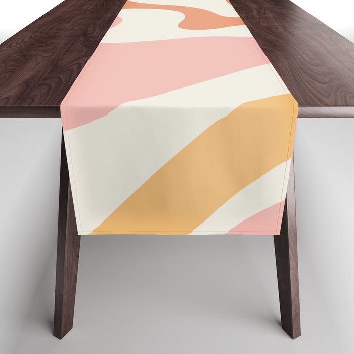 Retro Liquid Swirl Abstract Pattern Square Blush Cream Cantaloupe Mustard Table Runner Gallery Image 1