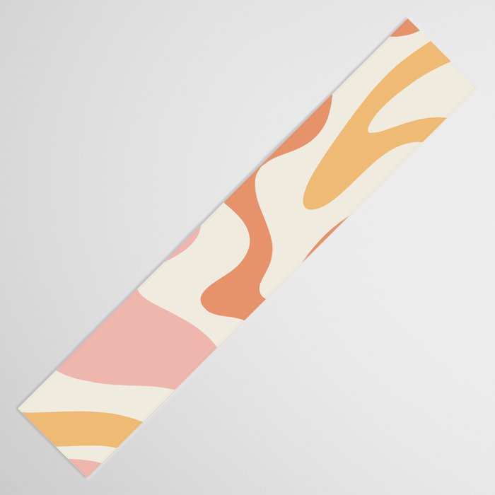 Retro Liquid Swirl Abstract Pattern Square Blush Cream Cantaloupe Mustard Table Runner Gallery Image 3