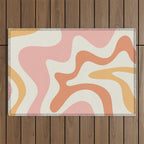 Retro Liquid Swirl Abstract Pattern Square Blush Cream Cantaloupe Mustard Outdoor Rug Gallery Image 1