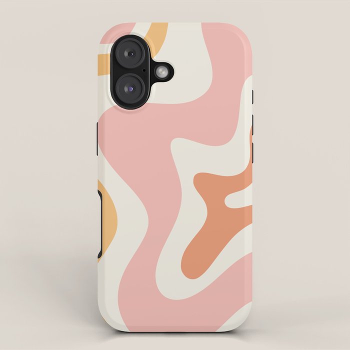 Retro Liquid Swirl Abstract Pattern Square Blush Cream Cantaloupe Mustard iPhone Case Gallery Image 1