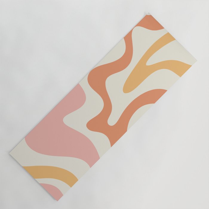 Retro Liquid Swirl Abstract Pattern Square Blush Cream Cantaloupe Mustard Yoga Mat Gallery Image 1