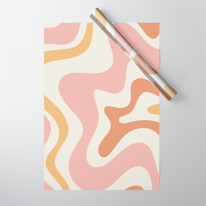 Retro Liquid Swirl Abstract Pattern Square Blush Cream Cantaloupe Mustard Wrapping Paper Gallery Image 1