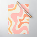 Retro Liquid Swirl Abstract Pattern Square Blush Cream Cantaloupe Mustard Wrapping Paper Gallery Image 1
