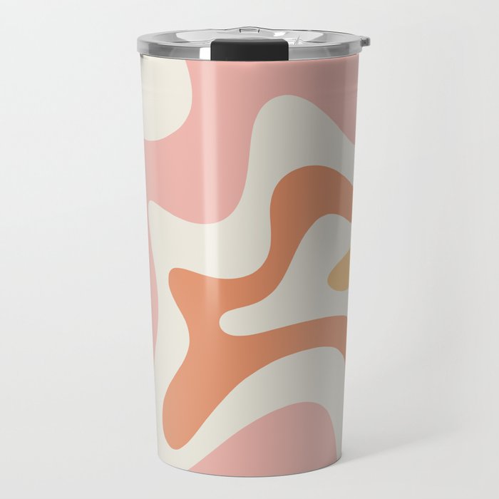 Retro Liquid Swirl Abstract Pattern Square Blush Cream Cantaloupe Mustard Travel Mug Gallery Image 1