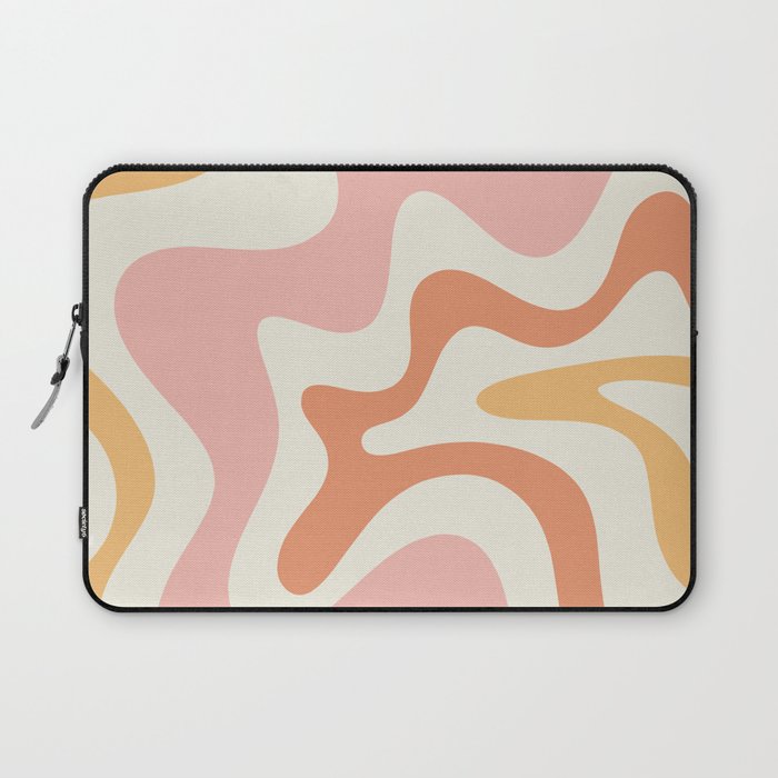 Retro Liquid Swirl Abstract Pattern Square Blush Cream Cantaloupe Mustard Laptop Sleeve Gallery Image 1
