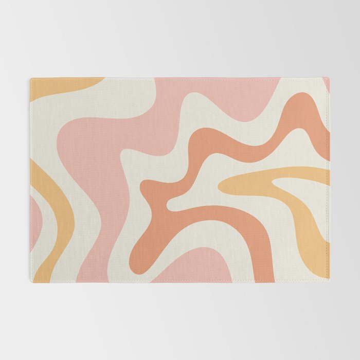 Retro Liquid Swirl Abstract Pattern Square Blush Cream Cantaloupe Mustard Rug Gallery Image 2