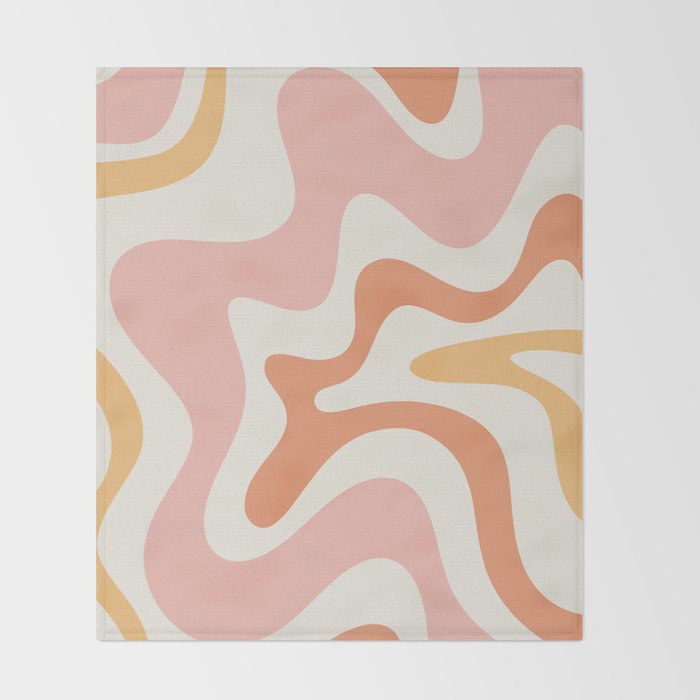 Retro Liquid Swirl Abstract Pattern Square Blush Cream Cantaloupe Mustard Throw Blanket Gallery Image 2