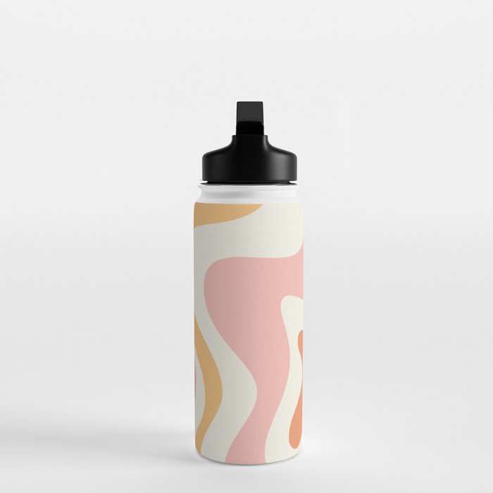 Retro Liquid Swirl Abstract Pattern Square Blush Cream Cantaloupe Mustard Water Bottle Gallery Image 3