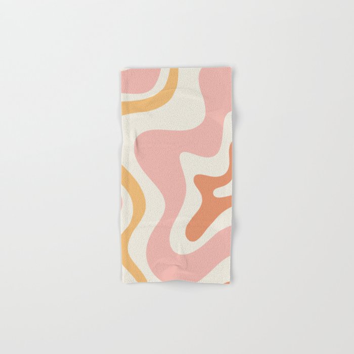 Retro Liquid Swirl Abstract Pattern Square Blush Cream Cantaloupe Mustard Bath Towel Gallery Image 1