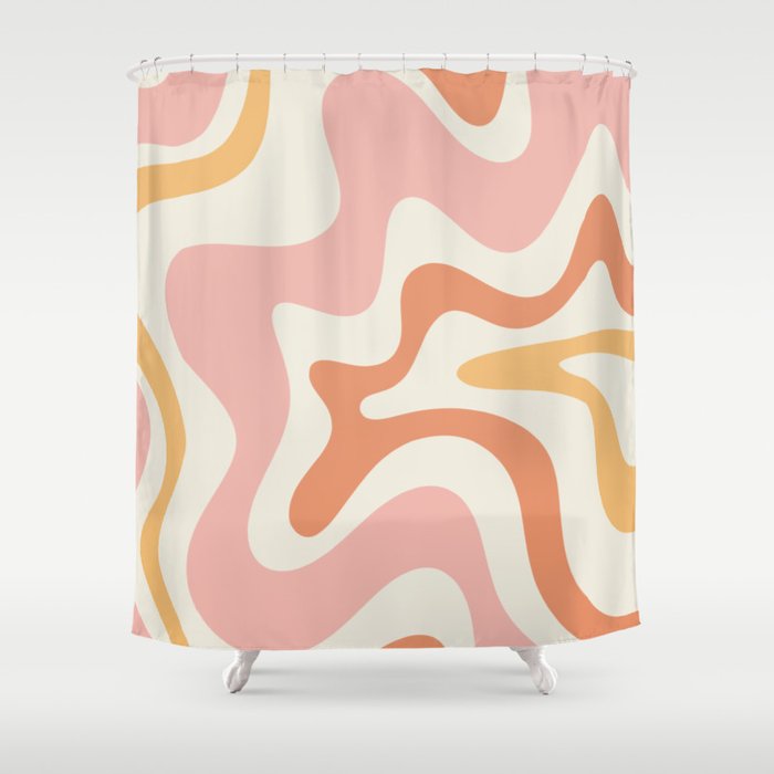 Retro Liquid Swirl Abstract Pattern Square Blush Cream Cantaloupe Mustard Shower Curtain Gallery Image 1
