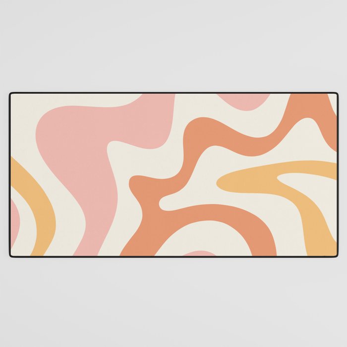 Retro Liquid Swirl Abstract Pattern Square Blush Cream Cantaloupe Mustard Desk Mat Gallery Image 3