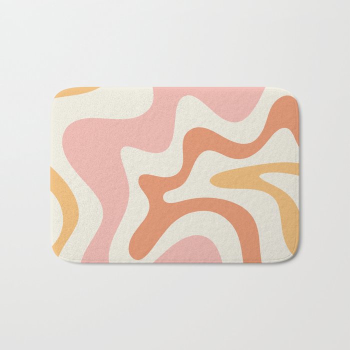 Retro Liquid Swirl Abstract Pattern Square Blush Cream Cantaloupe Mustard Bath Mat Gallery Image 1