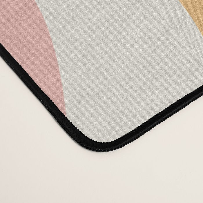 Retro Liquid Swirl Abstract Pattern Square Blush Cream Cantaloupe Mustard Desk Mat Gallery Image 4