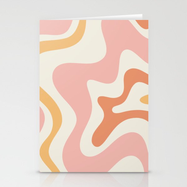 Retro Liquid Swirl Abstract Pattern Square Blush Cream Cantaloupe Mustard Stationery Card Gallery Image 2
