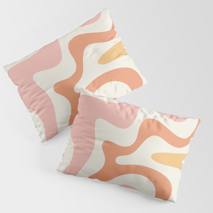Retro Liquid Swirl Abstract Pattern Square Blush Cream Cantaloupe Mustard Pillow Sham Gallery Image 1