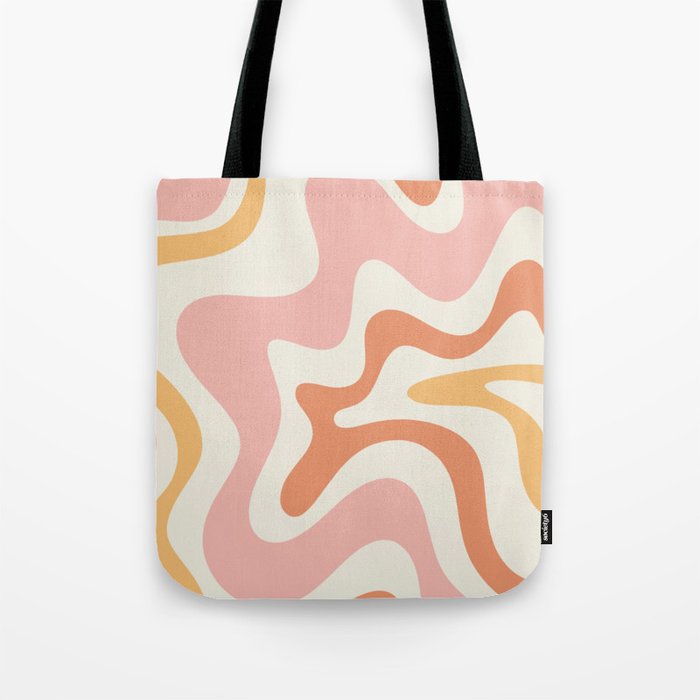 Retro Liquid Swirl Abstract Pattern Square Blush Cream Cantaloupe Mustard Tote Bag Gallery Image 1