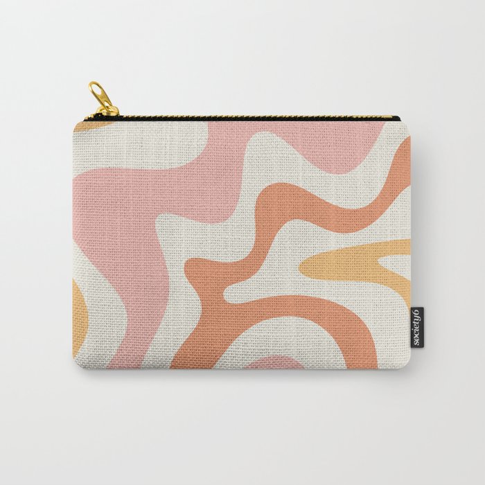 Retro Liquid Swirl Abstract Pattern Square Blush Cream Cantaloupe Mustard Carry All Pouch Gallery Image 1