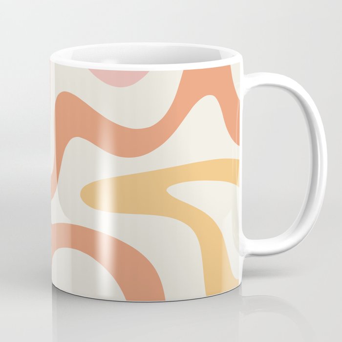 Retro Liquid Swirl Abstract Pattern Square Blush Cream Cantaloupe Mustard Coffee Mug Gallery Image 1