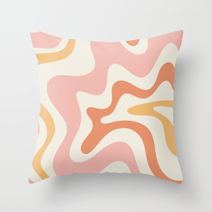 Retro Liquid Swirl Abstract Pattern Square Blush Cream Cantaloupe Mustard Throw Pillow Gallery Image 1