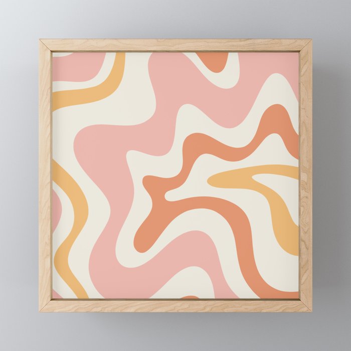 Retro Liquid Swirl Abstract Pattern Square Blush Cream Cantaloupe Mustard Mini Art Print Gallery Image 1