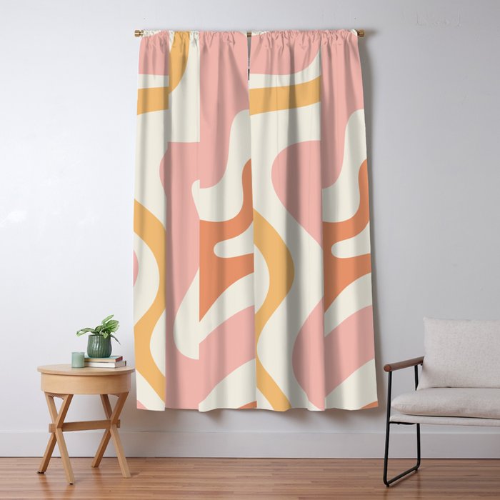Retro Liquid Swirl Abstract Pattern Square Blush Cream Cantaloupe Mustard Window Curtain Gallery Image 5