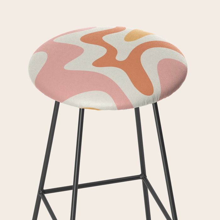 Retro Liquid Swirl Abstract Pattern Square Blush Cream Cantaloupe Mustard Stool Gallery Image 2