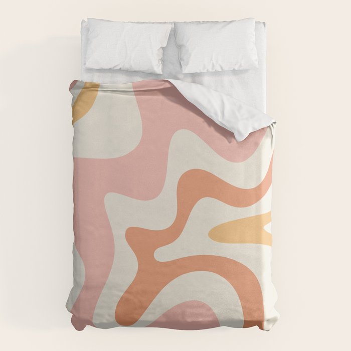 Retro Liquid Swirl Abstract Pattern Square Blush Cream Cantaloupe Mustard Duvet Cover Gallery Image 6
