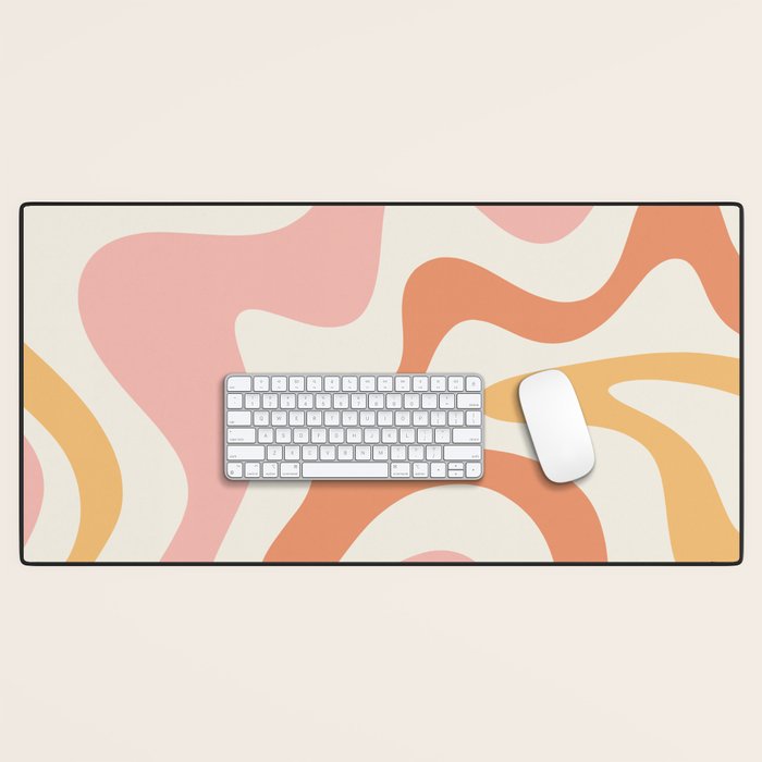 Retro Liquid Swirl Abstract Pattern Square Blush Cream Cantaloupe Mustard Desk Mat Gallery Image 1