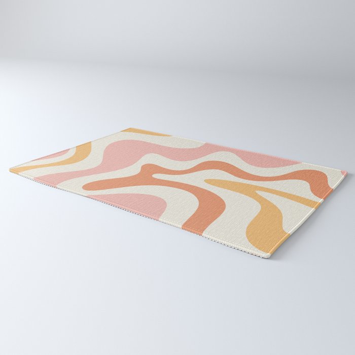 Retro Liquid Swirl Abstract Pattern Square Blush Cream Cantaloupe Mustard Rug Gallery Image 3