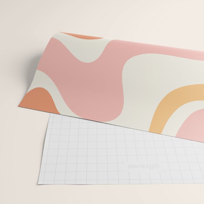 Retro Liquid Swirl Abstract Pattern Square Blush Cream Cantaloupe Mustard Wrapping Paper Gallery Image 2