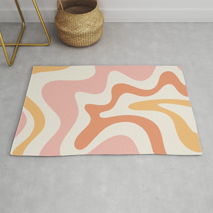 Retro Liquid Swirl Abstract Pattern Square Blush Cream Cantaloupe Mustard Rug Gallery Image 1