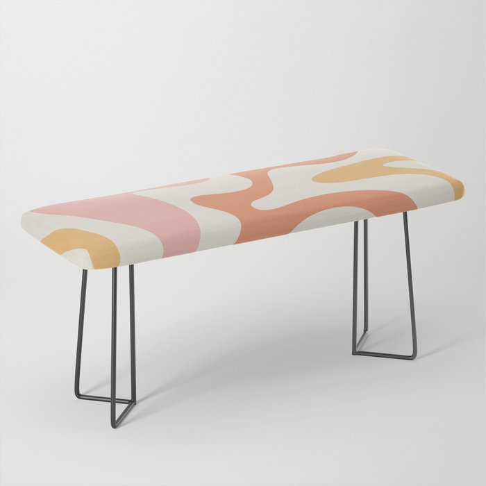 Retro Liquid Swirl Abstract Pattern Square Blush Cream Cantaloupe Mustard Bench Gallery Image 1