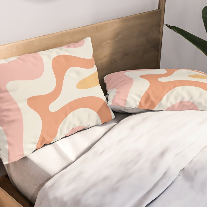 Retro Liquid Swirl Abstract Pattern Square Blush Cream Cantaloupe Mustard Pillow Sham Gallery Image 2