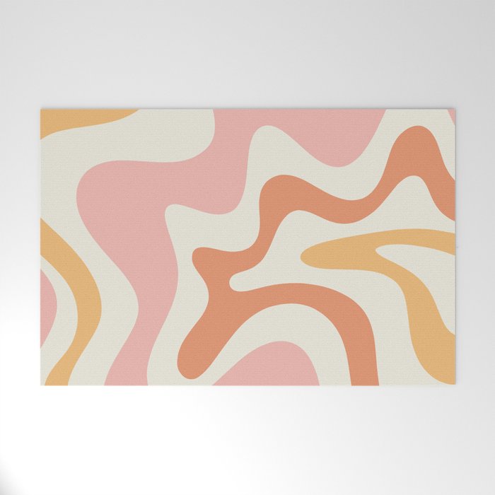Retro Liquid Swirl Abstract Pattern Square Blush Cream Cantaloupe Mustard Welcome Mat Gallery Image 1