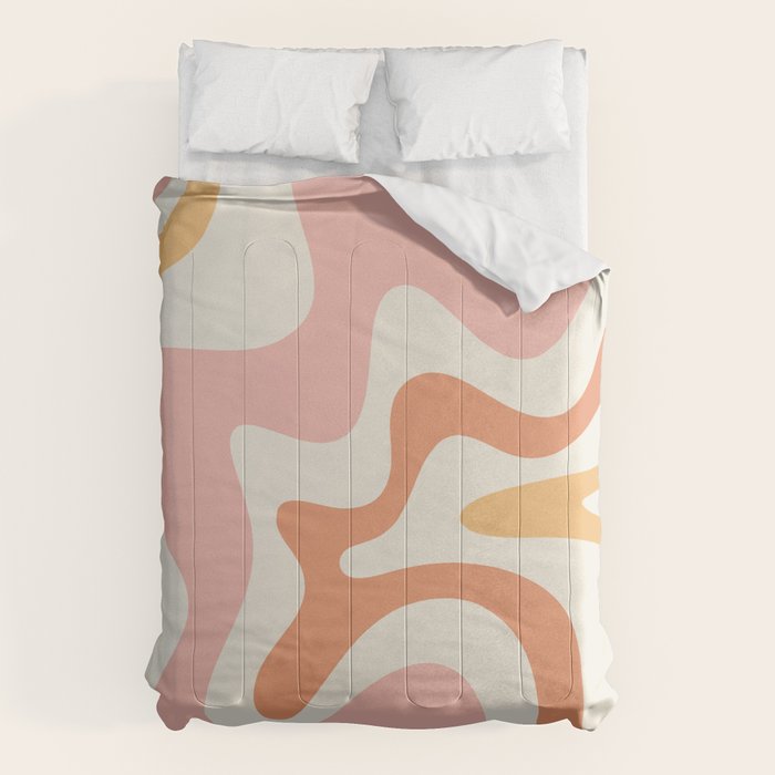 Retro Liquid Swirl Abstract Pattern Square Blush Cream Cantaloupe Mustard Comforter Gallery Image 6