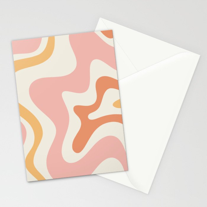 Retro Liquid Swirl Abstract Pattern Square Blush Cream Cantaloupe Mustard Stationery Card Gallery Image 2