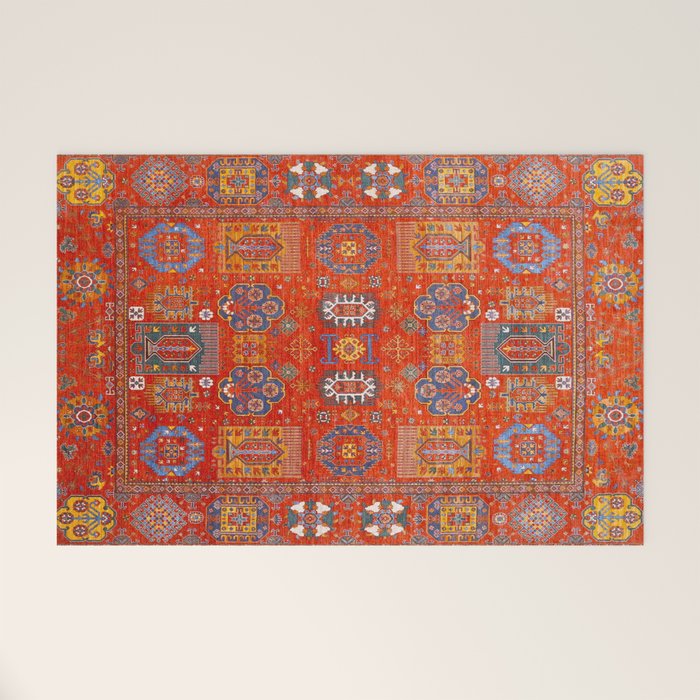 Orange Angel Snowfall Kazak Persian Rug Welcome Mat Gallery Image 1