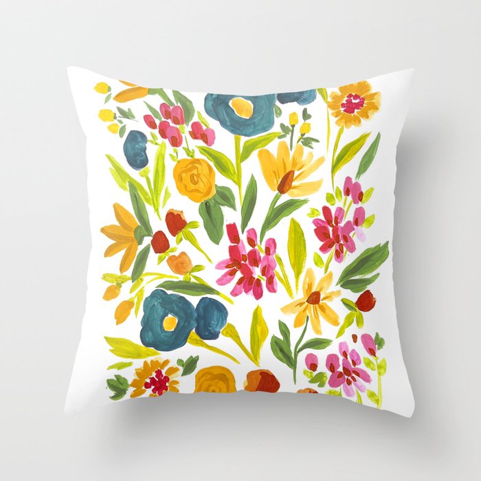 Artsy colorful wildflowers Throw Pillow Gallery Image 6