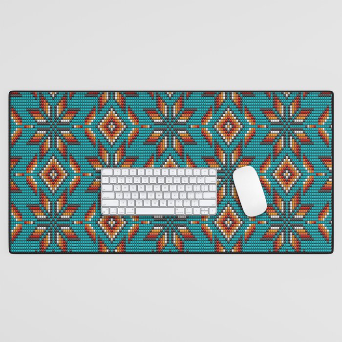 Modern colorful beaded boho aztec kilim pattern on teal Desk Mat Gallery Image 1