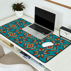 Modern colorful beaded boho aztec kilim pattern on teal Desk Mat Gallery Image 2