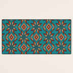 Modern colorful beaded boho aztec kilim pattern on teal Desk Mat Gallery Image 3