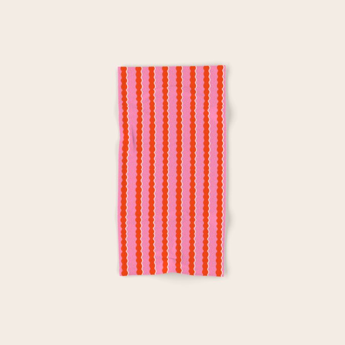 Pink and Orange, Wavy, Squiggle, Scallop, Stripes Bath Towel Gallery Image 1