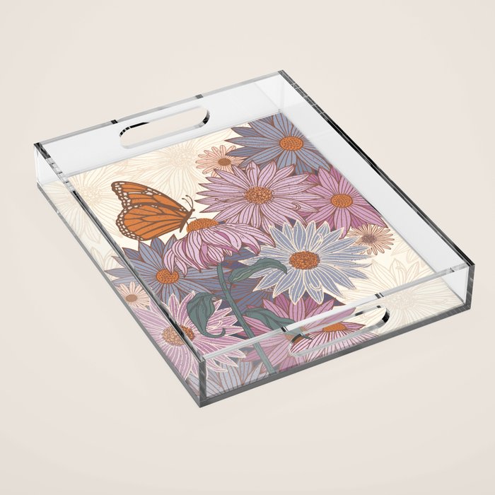 Monarch Butterfly and Wildflowers - Cream Acrylic Tray Gallery Image 1