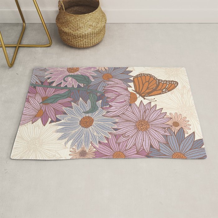 Monarch Butterfly and Wildflowers - Cream Rug Gallery Image 1