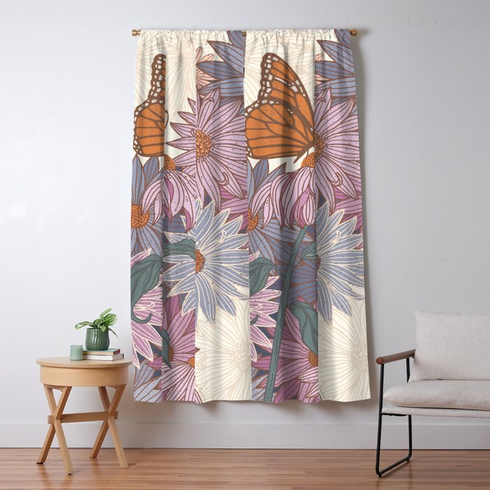 Monarch Butterfly and Wildflowers - Cream Window Curtain Gallery Image 5