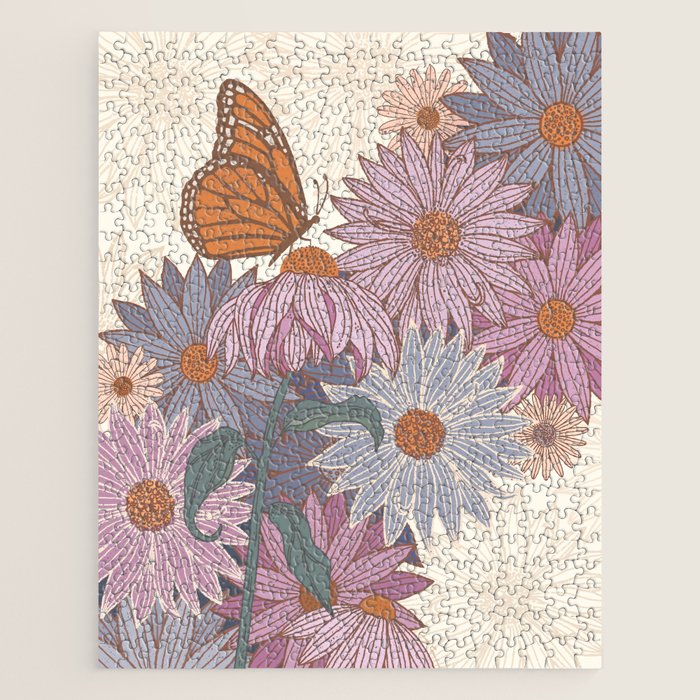 Monarch Butterfly and Wildflowers - Cream Jigsaw Puzzle Gallery Image 1