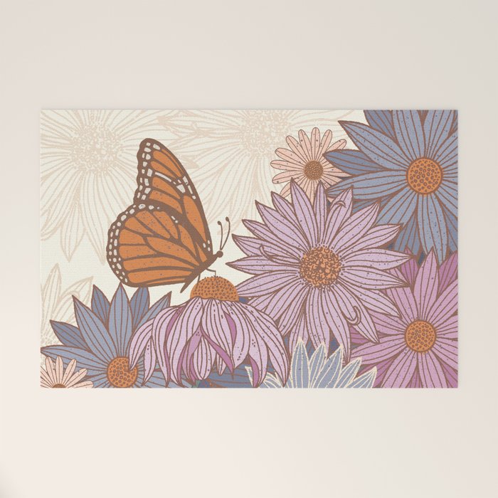 Monarch Butterfly and Wildflowers - Cream Welcome Mat Gallery Image 1
