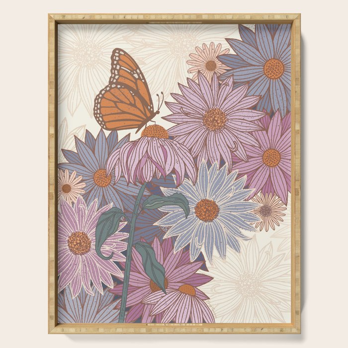 Monarch Butterfly and Wildflowers - Cream Serving Tray Gallery Image 1